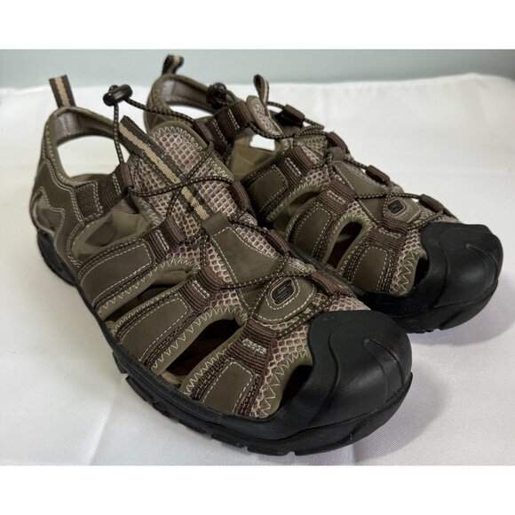 Skechers Mens Norvick Brown Leather Slip In Fisherman Sandal Size 11 - Picture 1 of 8